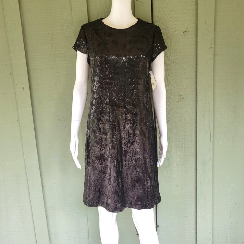 NWT DUSK by Sheila Yen Black Sequin Shift Dress 6